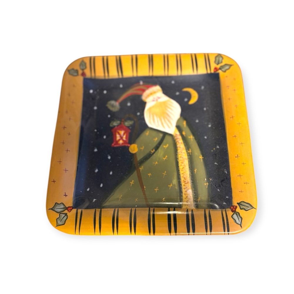 Becca Barton Antique Santa Platter Certified International Multicolor Square